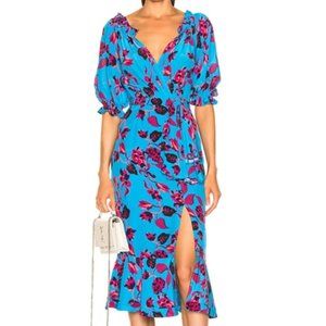 Saloni Olivia Dress in Turquoise Japonica